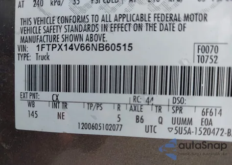 2006 Ford F-150 Fx4/Lariat/Xl/Xlt z USA, uszkodzony, nr VIN 1FTPX14V66NB60515